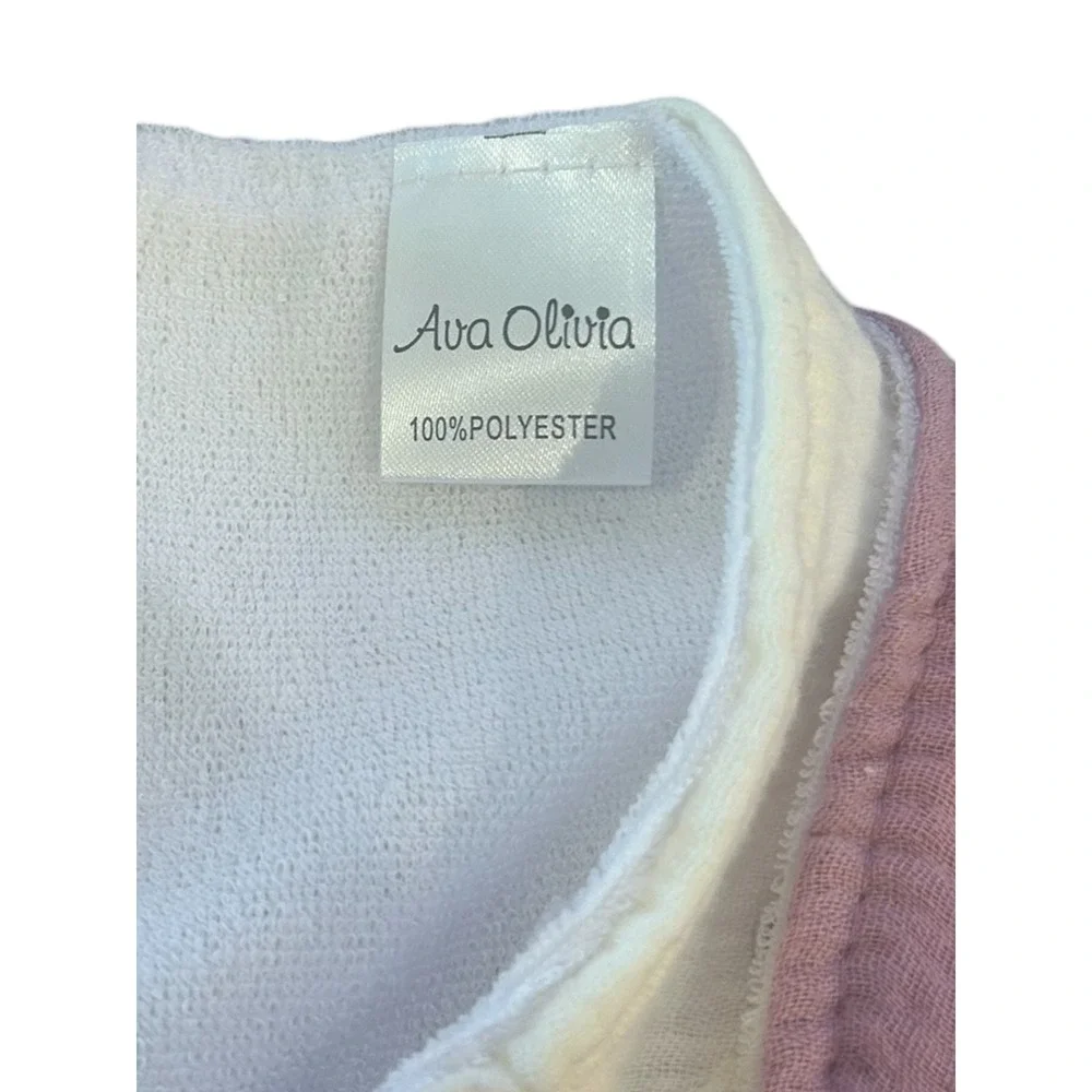 Ava Olivia Baby (3)Girl Headband Bows (3)Bibs Set‎ Pink Cream Textured Fabric